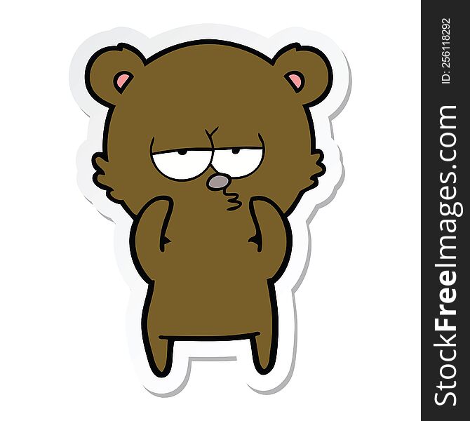 sticker of a bored bear cartoon