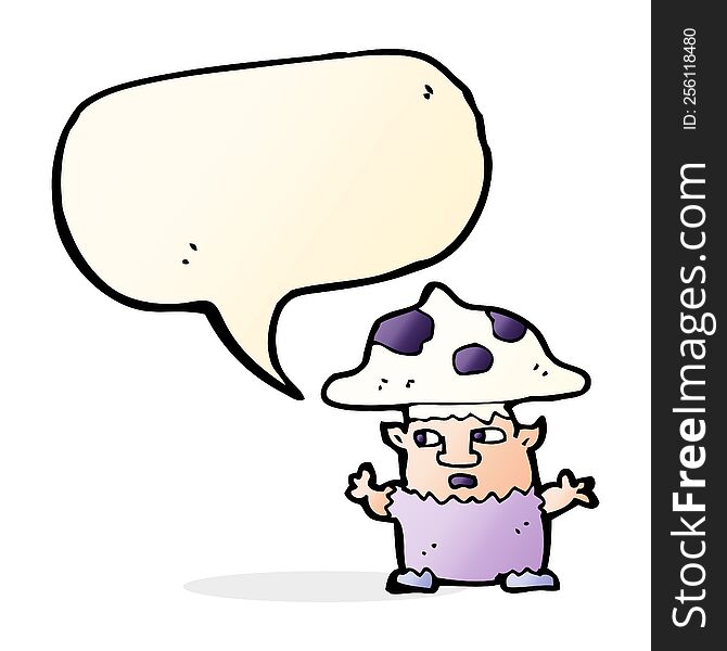 Cartoon Little Mushroom Man With Speech Bubble