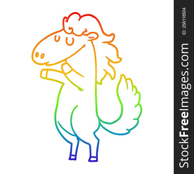 rainbow gradient line drawing of a cartoon horse