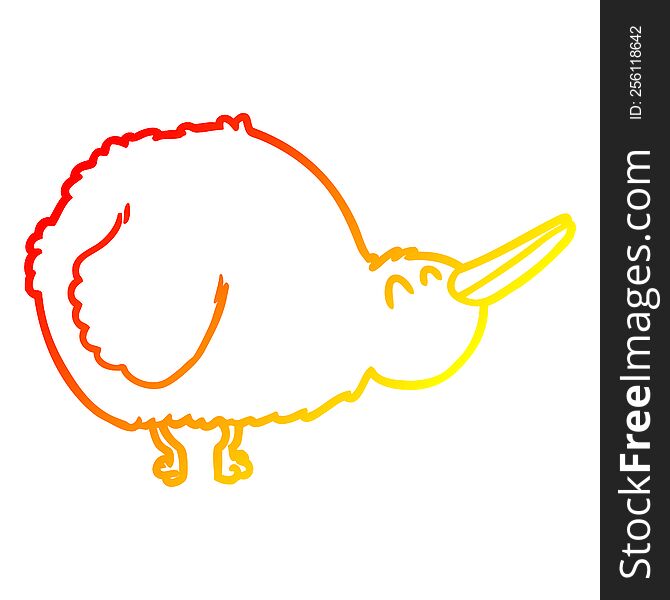 Warm Gradient Line Drawing Cartoon Kiwi Bird