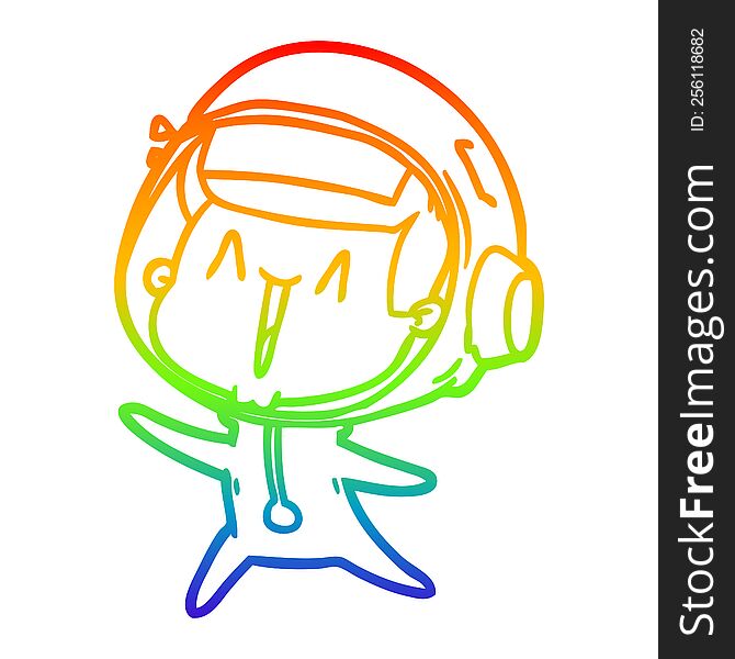 rainbow gradient line drawing of a happy cartoon astronaut leaping