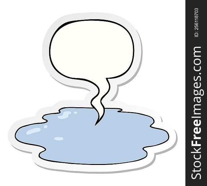 Cartoon Puddle Of Water And Speech Bubble Sticker