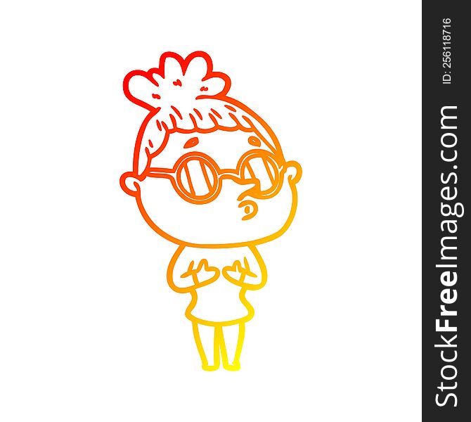 warm gradient line drawing of a cartoon woman wearing glasses