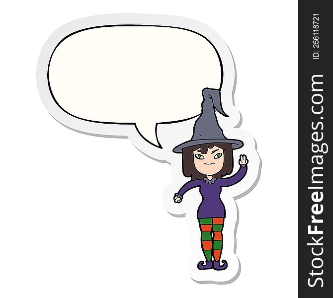 cartoon witch with speech bubble sticker. cartoon witch with speech bubble sticker