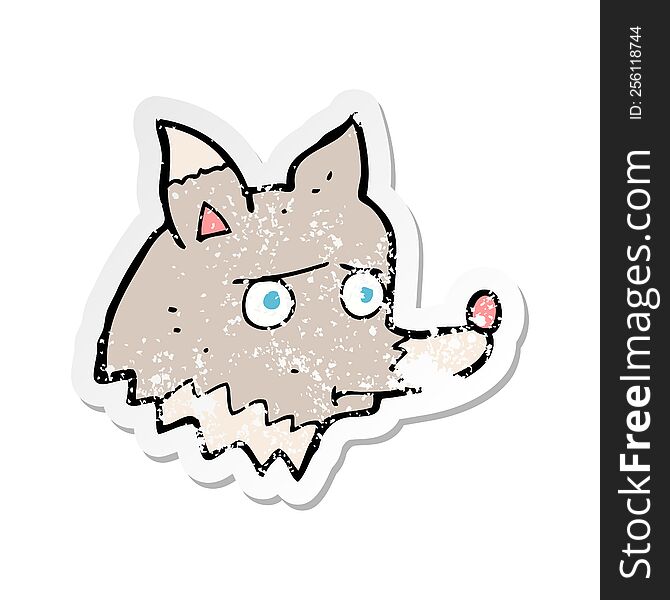 retro distressed sticker of a cartoon unhappy wolf