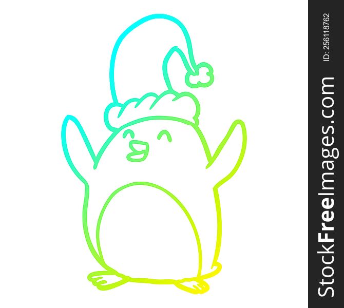 Cold Gradient Line Drawing Happy Christmas Penguin