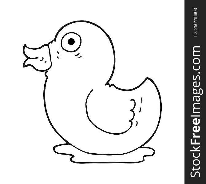 freehand drawn black and white cartoon rubber duck