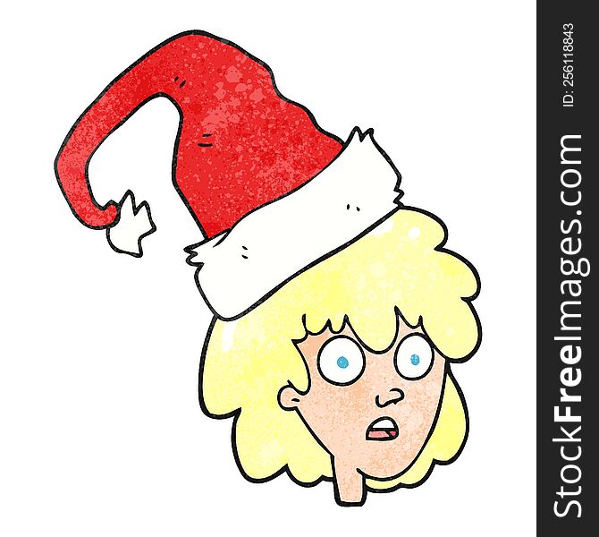 Textured Cartoon Woman With Santa Hat