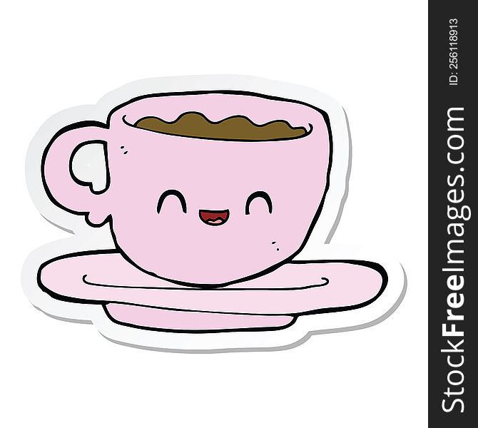sticker of a cartoon hot cup of coffee