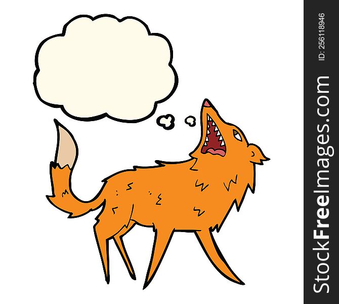 cartoon snapping fox with thought bubble