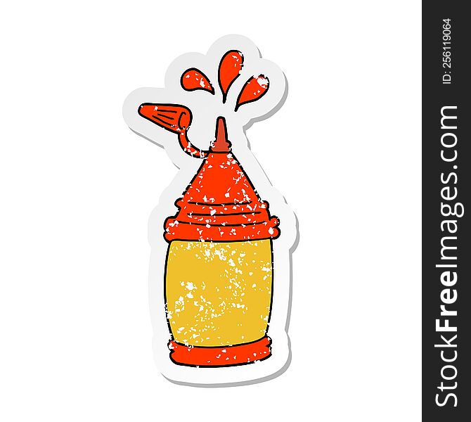 Distressed Sticker Of A Cartoon Ketchup Bottle