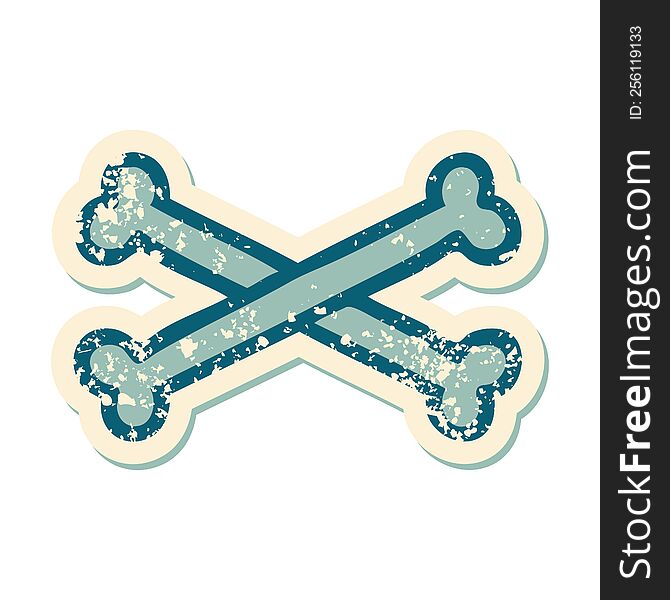 Distressed Sticker Tattoo Style Icon Of Cross Bones