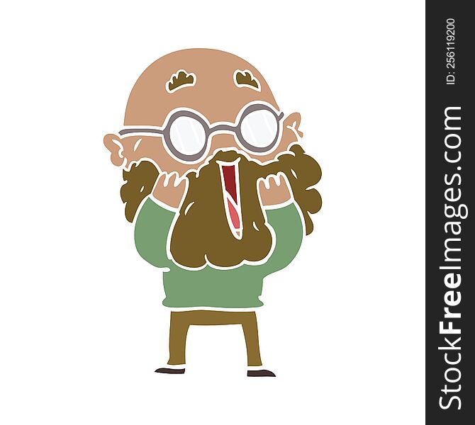 Flat Color Style Cartoon Amazed Man With Beard