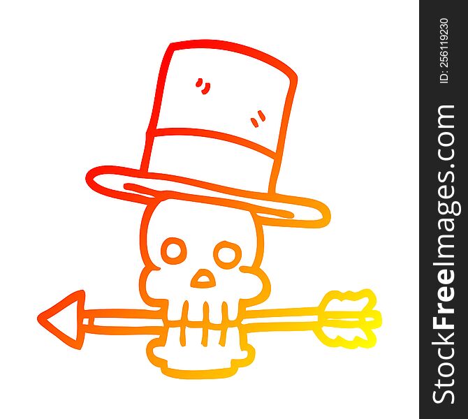 warm gradient line drawing of a cartoon skull and arrow