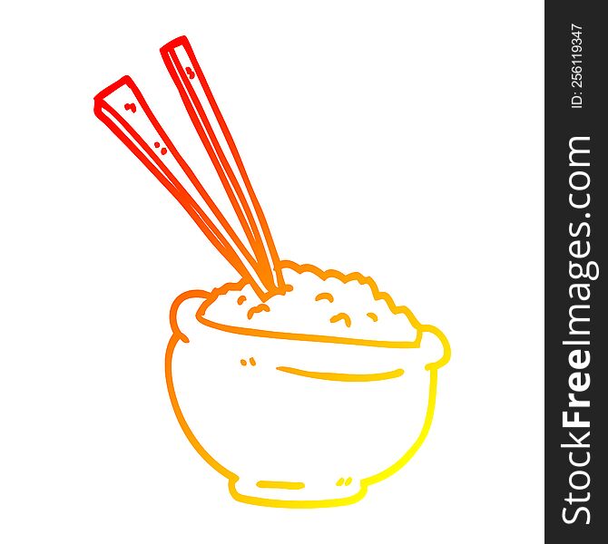 Warm Gradient Line Drawing Cartoon Tasty Bowl Of Rice