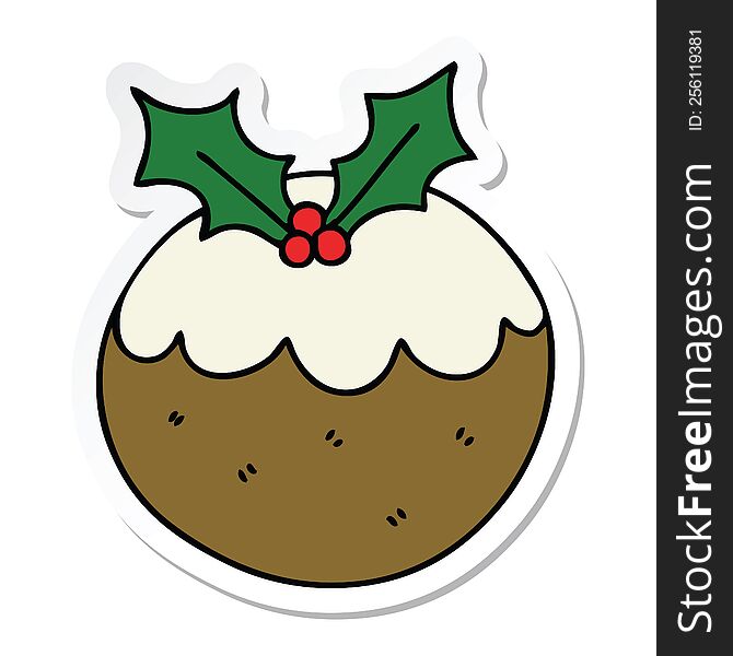 sticker of a quirky hand drawn cartoon christmas pudding