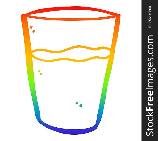 Rainbow Gradient Line Drawing Cartoon Glass Of Water