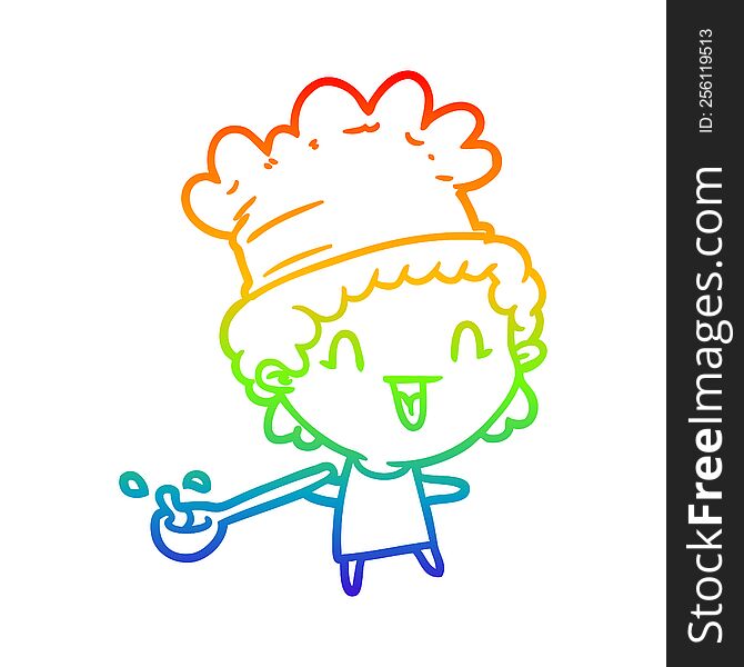Rainbow Gradient Line Drawing Cute Cartoon Happy Chef
