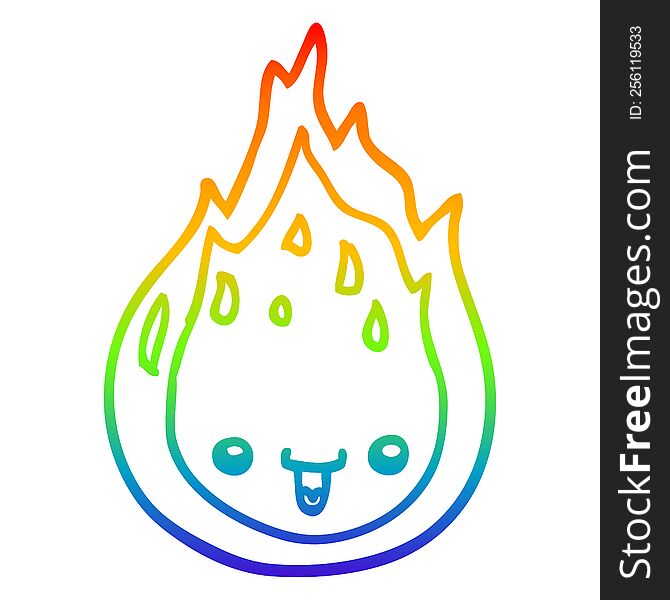 Rainbow Gradient Line Drawing Cartoon Flame