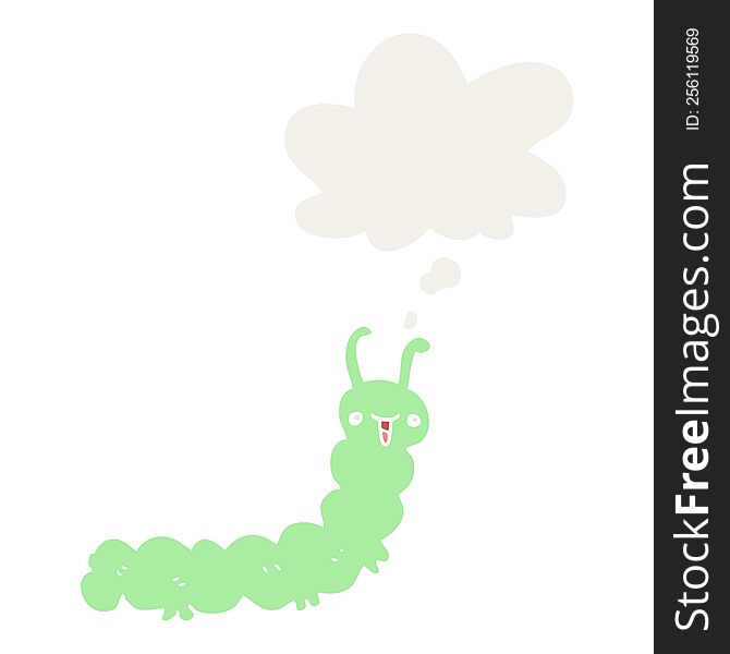 cartoon caterpillar with thought bubble in retro style