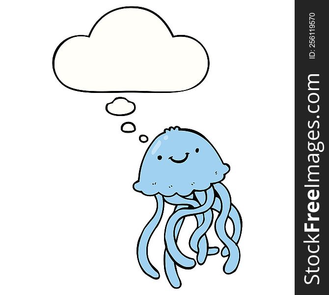 Cartoon Happy Jellyfish And Thought Bubble