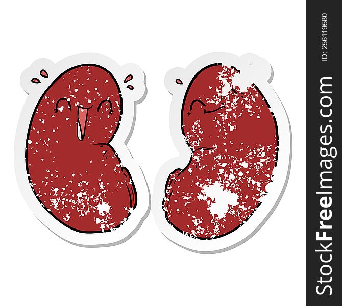 Distressed Sticker Of A Cartoon Happy Kidneys