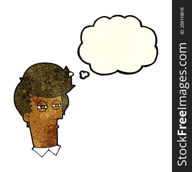 Cartoon Man With Narrowed Eyes With Thought Bubble