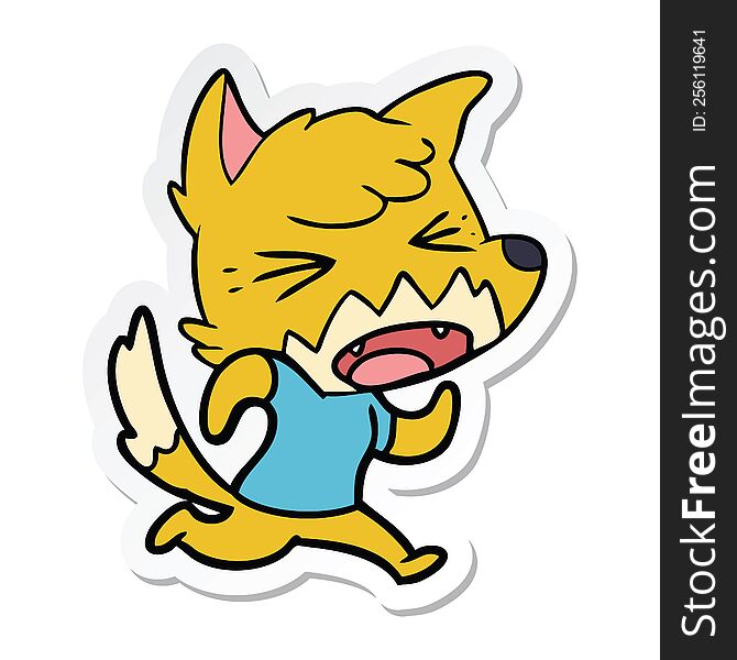 Sticker Of A Angry Cartoon Fox Running
