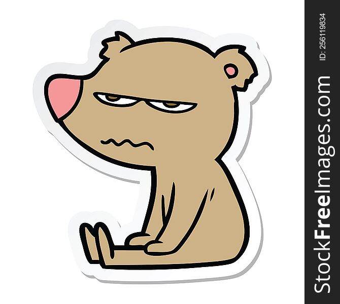 Sticker Of A Angry Bear Cartoon Sitting