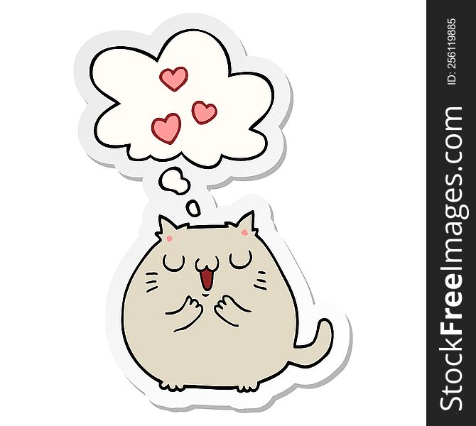 cute cartoon cat in love with thought bubble as a printed sticker