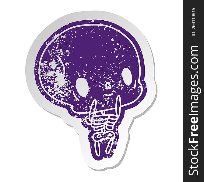 Distressed Old Sticker Kawaii Cute Dead Skeleton