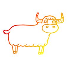 Warm Gradient Line Drawing Cartoon Highland Cow Stock Photography