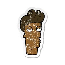 Retro Distressed Sticker Of A Cartoon Bored Mans Face Royalty Free Stock Photography