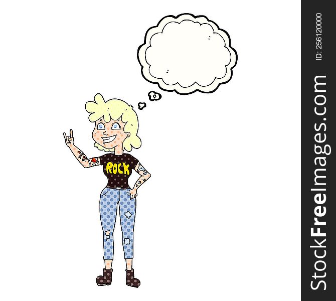 freehand drawn thought bubble cartoon rock girl