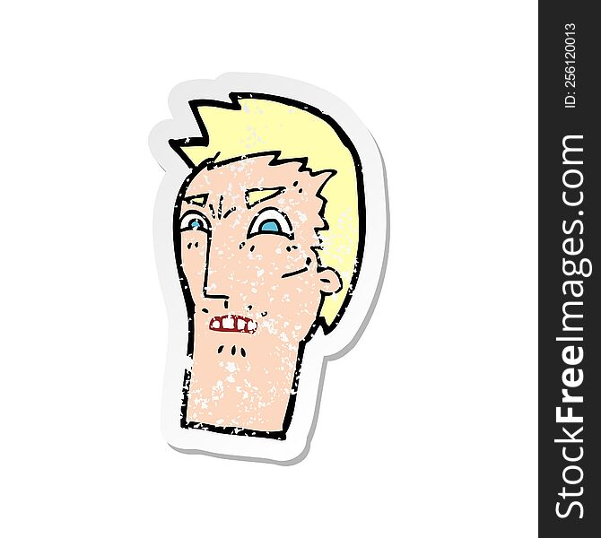 Retro Distressed Sticker Of A Cartoon Angry Face