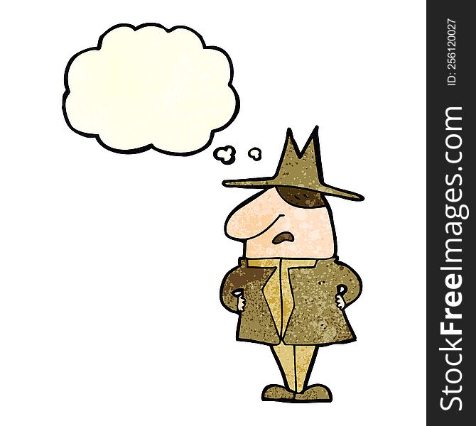 Cartoon Man In Coat And Hat With Thought Bubble