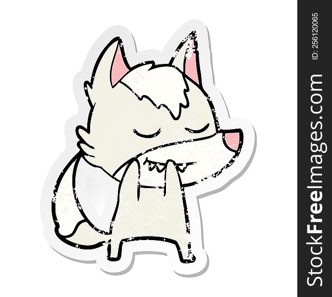 Distressed Sticker Of A Laughing Cartoon Wolf