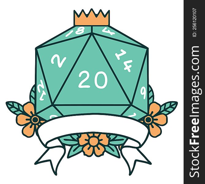 Natural 20 Critical Hit D20 Dice Roll Illustration