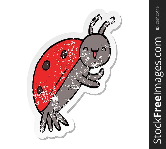 Distressed Sticker Of A Cute Cartoon Ladybug
