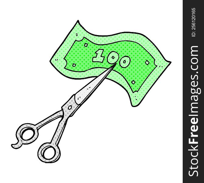 Comic Book Style Cartoon Scissors Cutting Money