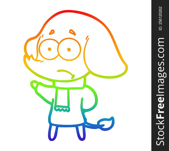 rainbow gradient line drawing of a cartoon unsure elephant in scarf