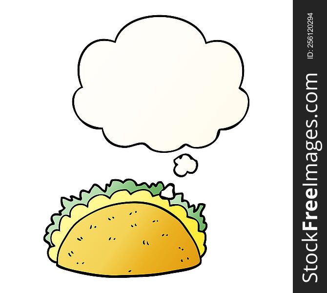 cartoon taco with thought bubble in smooth gradient style