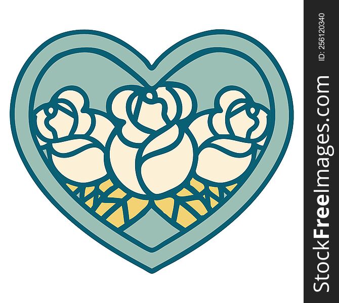 Tattoo Style Icon Of A Heart And Flowers