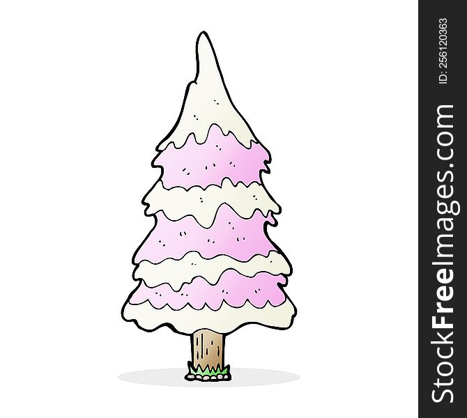cartoon snowy pink tree