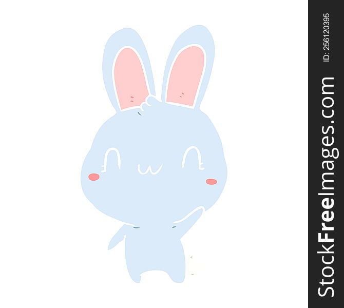 Cute Flat Color Style Cartoon Rabbit Waving