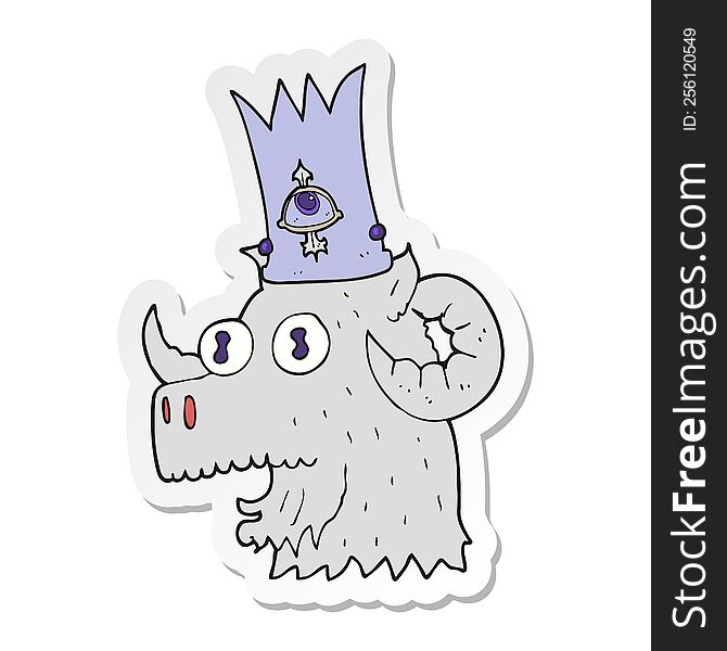 sticker of a cartoon ram head with magical crown