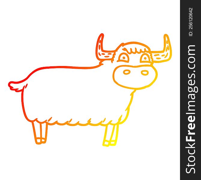 warm gradient line drawing cartoon highland cow