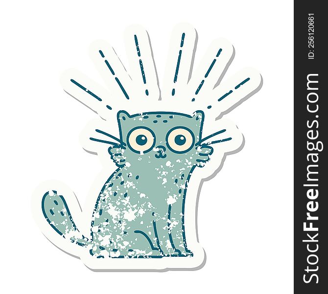 Grunge Sticker Of Tattoo Style Surprised Cat