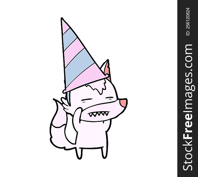 cartoon wolf in party hat. cartoon wolf in party hat