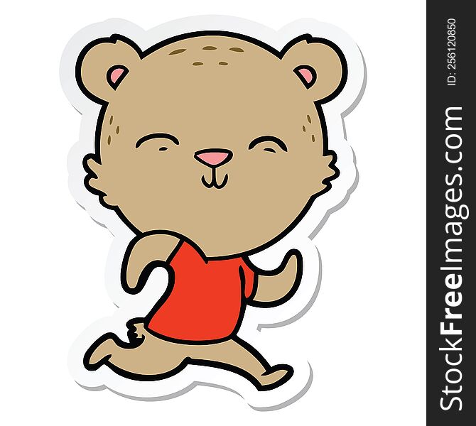 sticker of a happy cartoon bear jogging